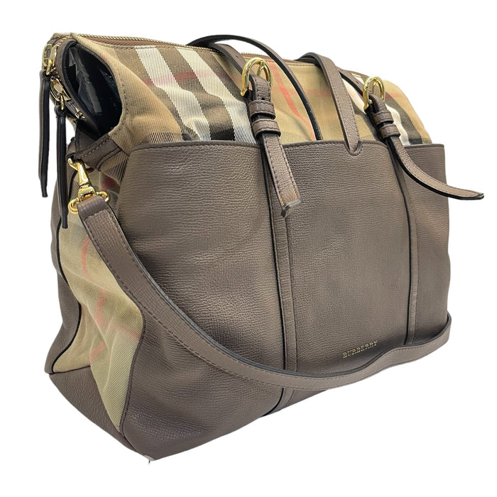 Burberry Mason House Check Canvas And Leather Diaper Tote Bag