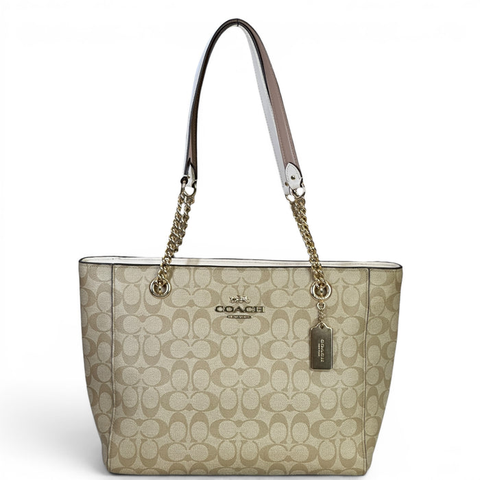 Coach Cammie Chain Tote Beige Signature Canvas