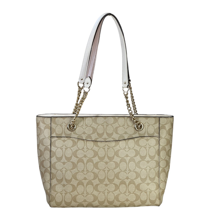 Coach Cammie Chain Tote Beige Signature Canvas