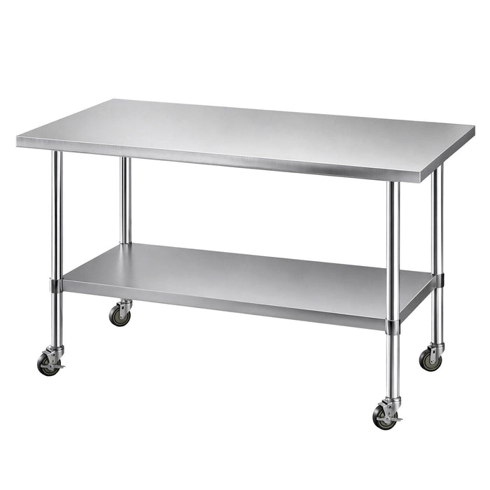 Cefito 1524x762mm Stainless Steel Kitchen Bench w/ Splashback Work Table Bench