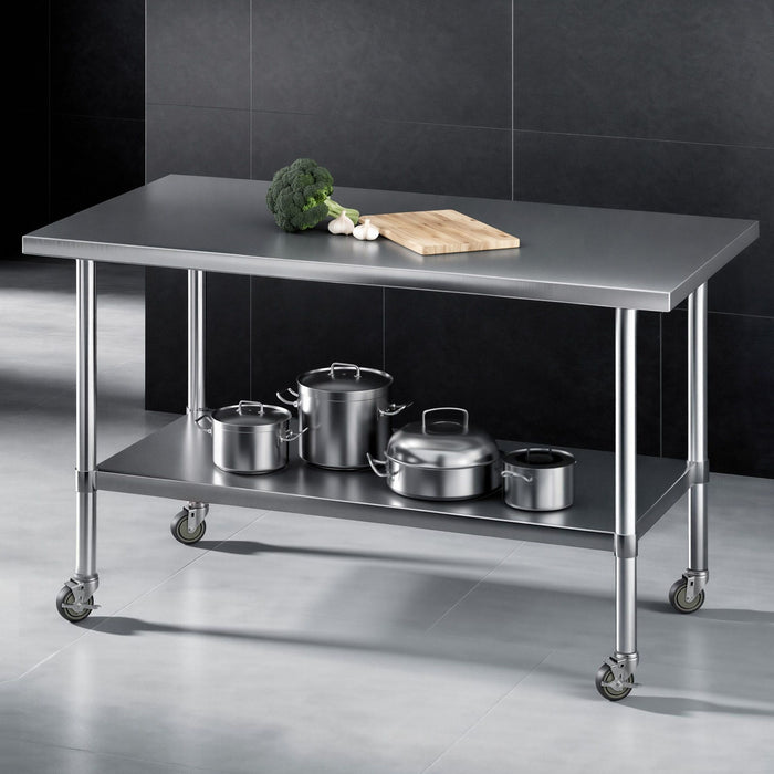 Cefito 1524x762mm Stainless Steel Kitchen Bench w/ Splashback Work Table Bench