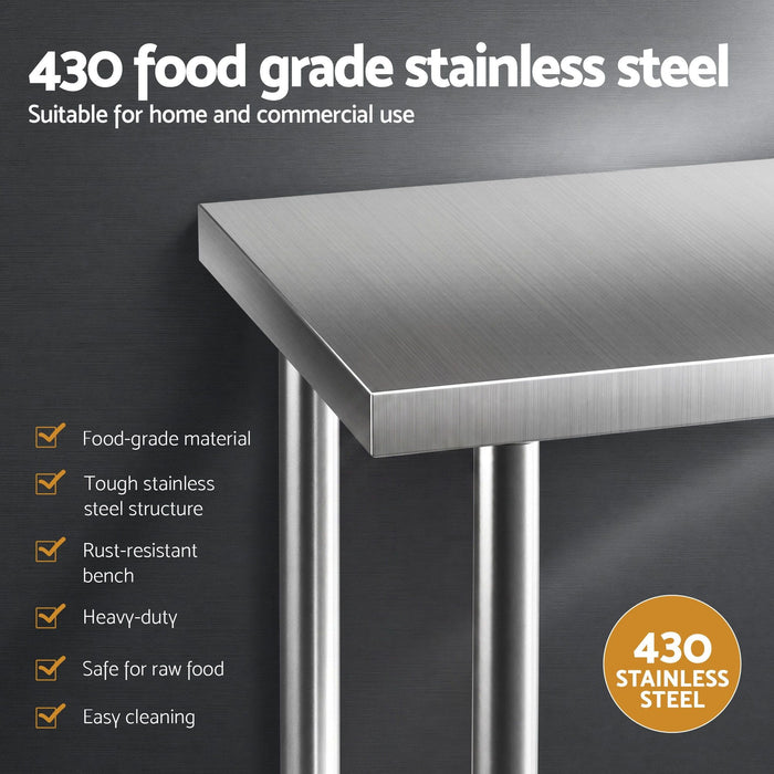 Cefito 1524x762mm Stainless Steel Kitchen Bench w/ Splashback Work Table Bench