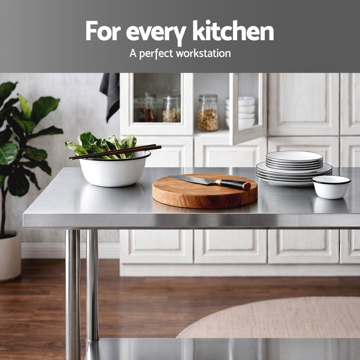 Cefito 1524x762mm Stainless Steel Kitchen Bench w/ Splashback Work Table Bench