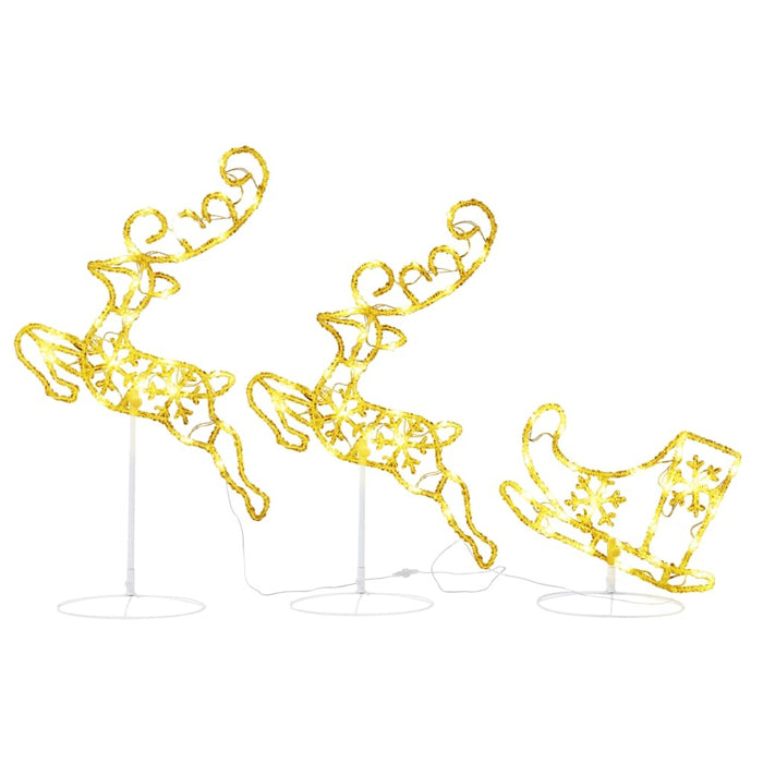 Christmas Flying Reindeer Sleigh Acrylic LED 72 Lights 260x21x87cm Warm White