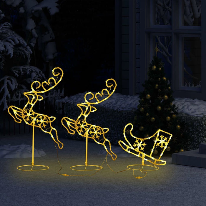 Christmas Flying Reindeer Sleigh Acrylic LED 72 Lights 260x21x87cm Warm White