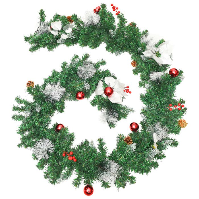 Christmas Garland PVC LED Lights Silver Red Decoration Indoor Outdoor 2.7m Green