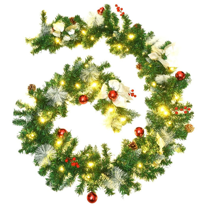 Christmas Garland PVC LED Lights Silver Red Decoration Indoor Outdoor 2.7m Green