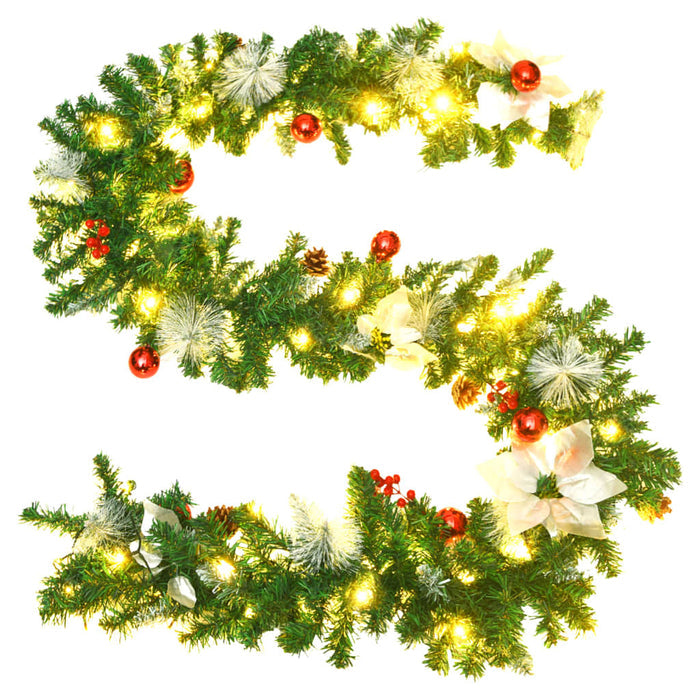 Christmas Garland PVC LED Lights Silver Red Decoration Indoor Outdoor 2.7m Green