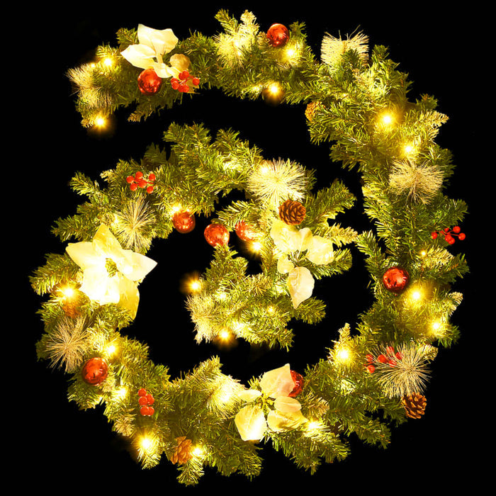 Christmas Garland PVC LED Lights Silver Red Decoration Indoor Outdoor 2.7m Green