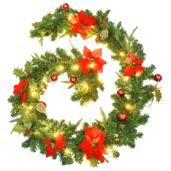Christmas Garland with LED Lights 2.7m PVC Indoor Outdoor Xmas Decor Green