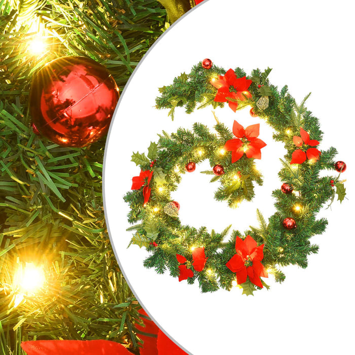 Christmas Garland with LED Lights 2.7m PVC Indoor Outdoor Xmas Decor Green