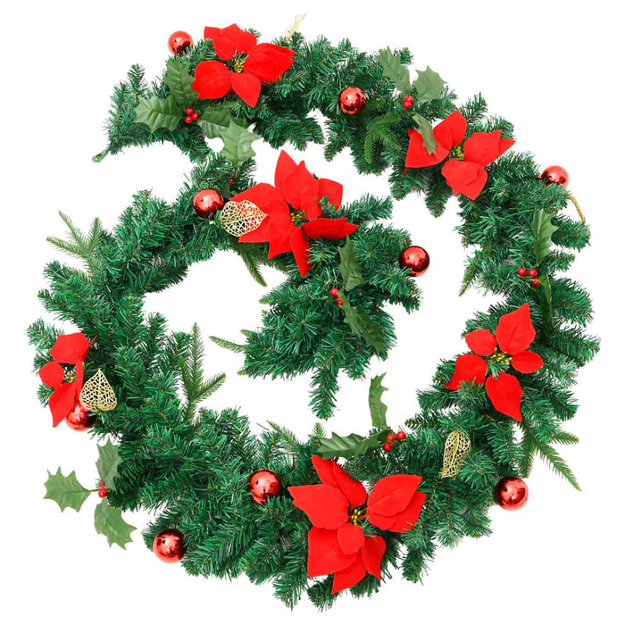 Christmas Garland with LED Lights 2.7m PVC Indoor Outdoor Xmas Decor Green