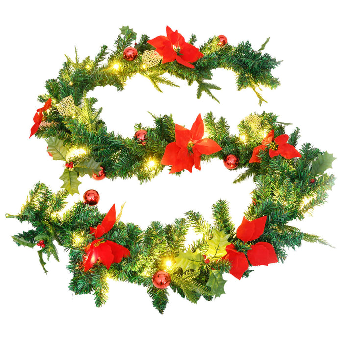 Christmas Garland with LED Lights 2.7m PVC Indoor Outdoor Xmas Decor Green