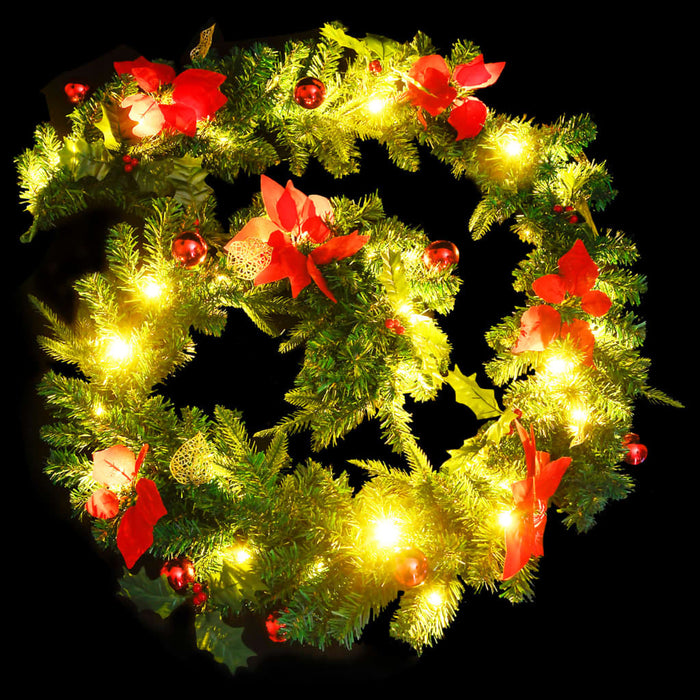 Christmas Garland with LED Lights 2.7m PVC Indoor Outdoor Xmas Decor Green