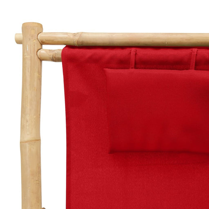 Deck Chair Bamboo Canvas Foldable Adjustable Backrest Outdoor Garden Red
