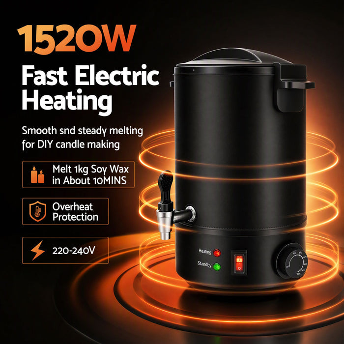 Devanti 6L Wax Melter Candle Making 1520W Melting Pot Quick Pour Spout Soap