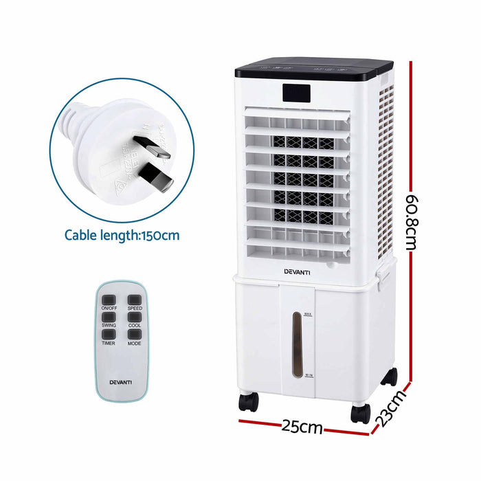 Devanti 8L 3-in-1 Evaporative Air Cooler 4 Ice Packs Remote Control 3 Speed