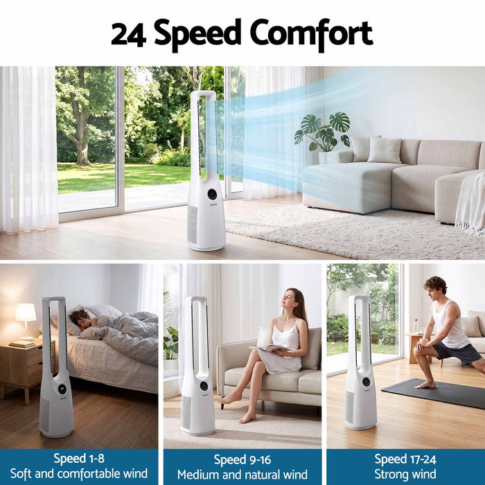 Devanti Bladeless Tower Fan 100cm 2-in-1 Cooling Airflow Purifying Remote
