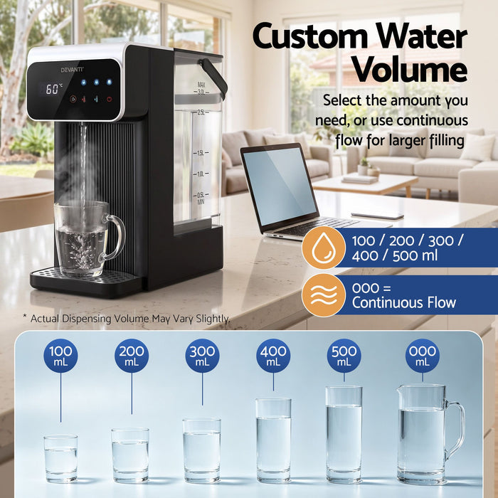 Devanti Hot Water Dispenser 3L Heating Kettle 2400W Touch Control Black
