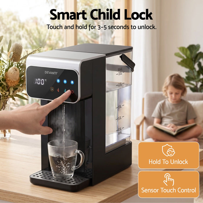 Devanti Hot Water Dispenser 3L Heating Kettle 2400W Touch Control Black
