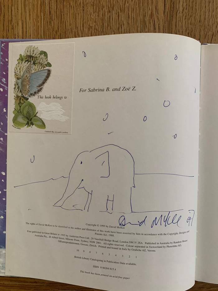Elmer in the Snow (signed with Elmer doodle)