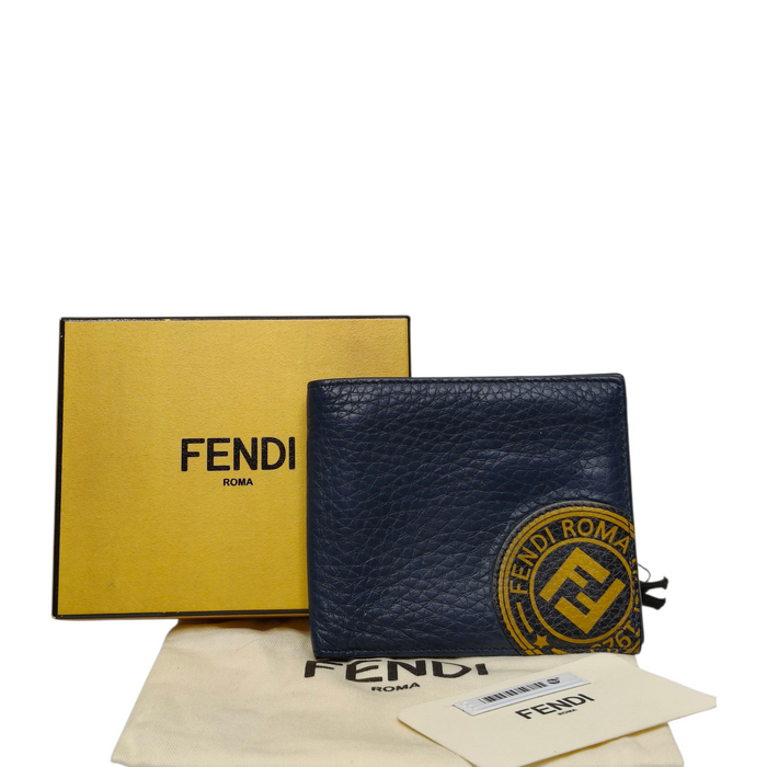 Fendi Blue Roman Leather Bifold Wallet