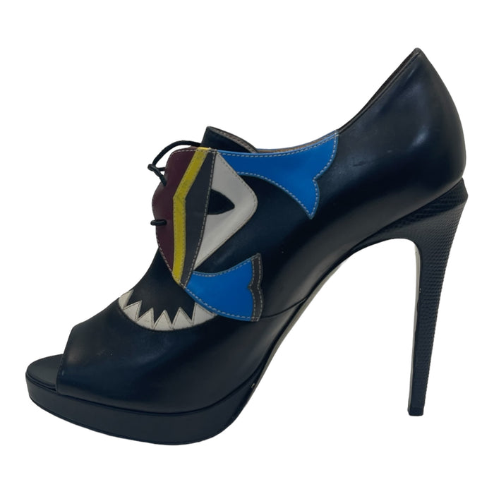 Fendi Multicolor Leather Monster Peep Toe Ankle Booties - Size EU 40