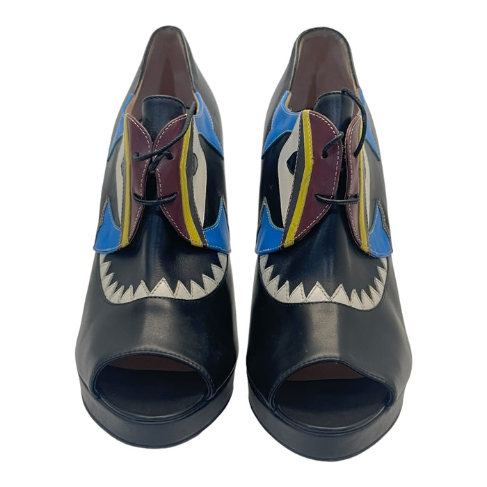 Fendi Multicolor Leather Monster Peep Toe Ankle Booties - Size EU 40