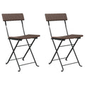 Folding Bistro Chairs 2pcs Poly Rattan Steel Frame Outdoor Patio Seating Brown