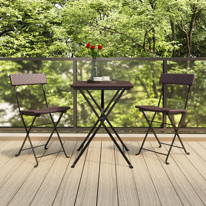 Folding Bistro Chairs 2pcs Poly Rattan Steel Frame Outdoor Patio Seating Brown