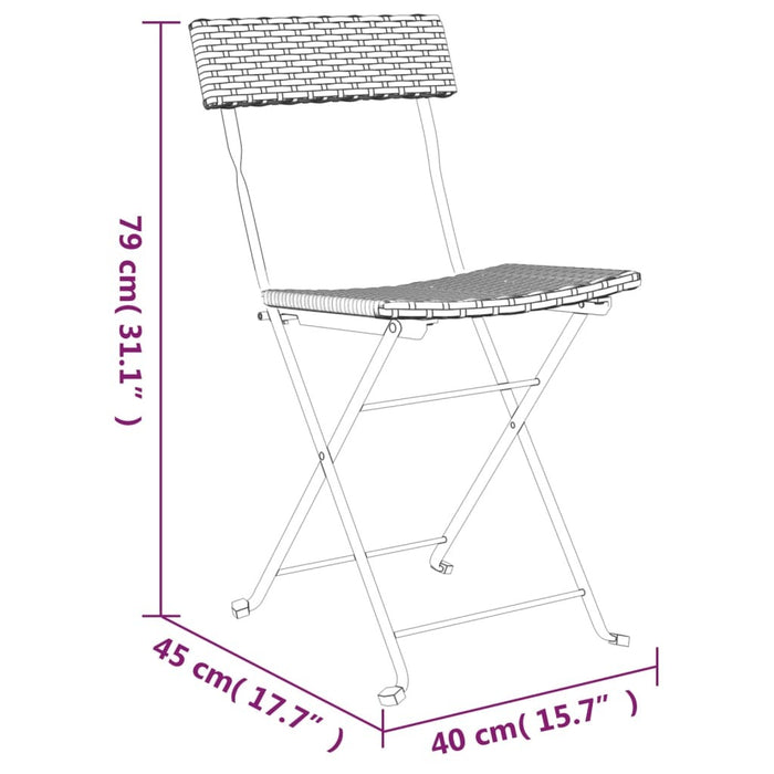Folding Bistro Chairs 2pcs Poly Rattan Steel Frame Outdoor Patio Seating Brown