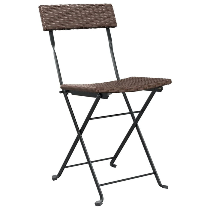Folding Bistro Chairs 2pcs Poly Rattan Steel Frame Outdoor Patio Seating Brown