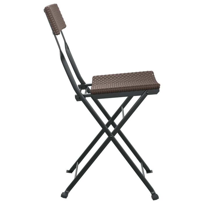 Folding Bistro Chairs 2pcs Poly Rattan Steel Frame Outdoor Patio Seating Brown