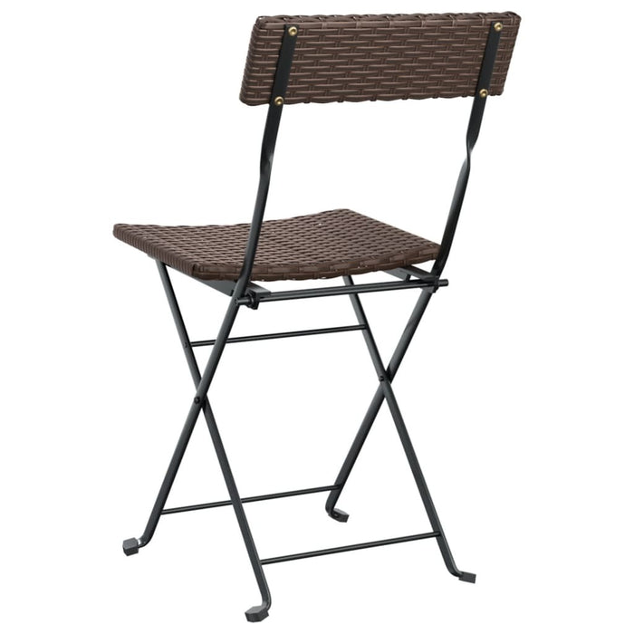 Folding Bistro Chairs 2pcs Poly Rattan Steel Frame Outdoor Patio Seating Brown