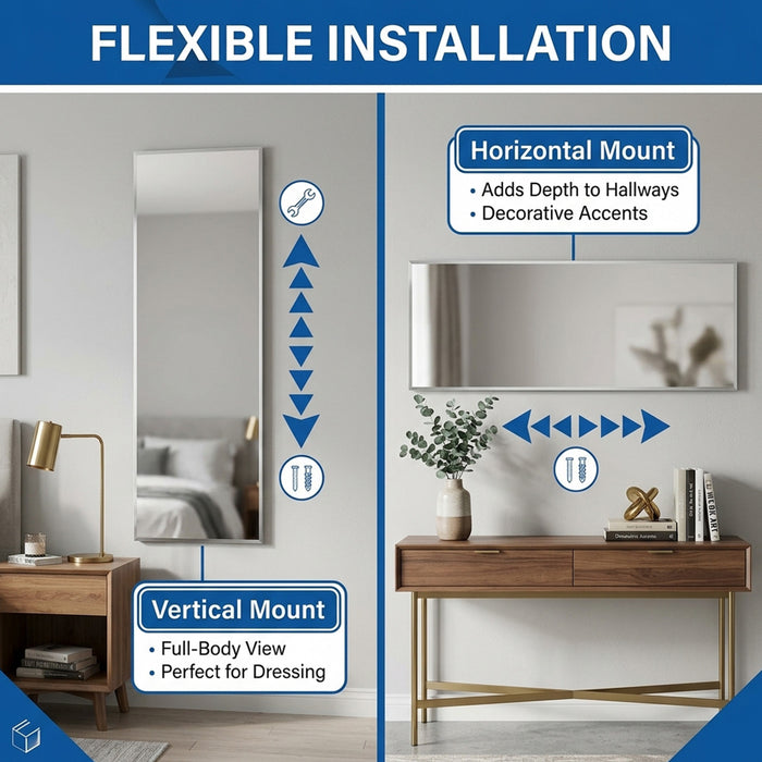 Full Length Rectangle Frameless Mirror Beveled Edge Home Furniture Décor