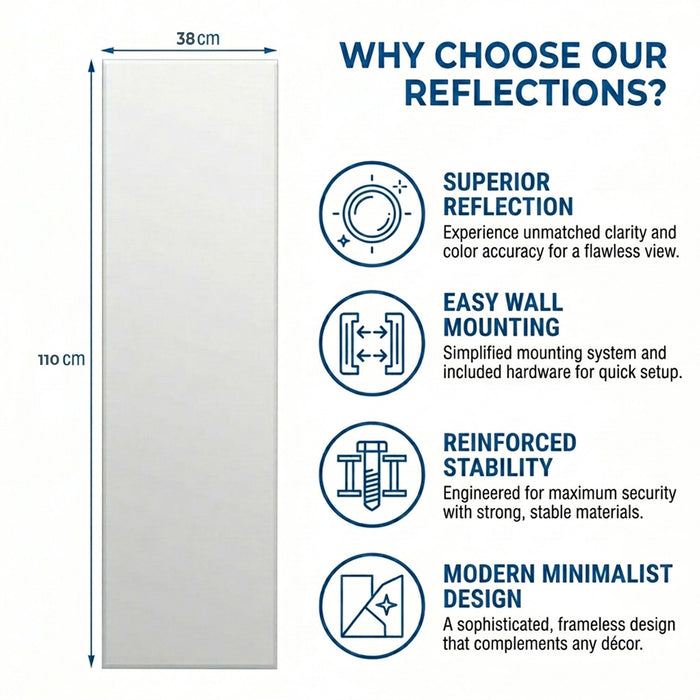 Full Length Rectangle Frameless Mirror Beveled Edge Home Furniture Décor