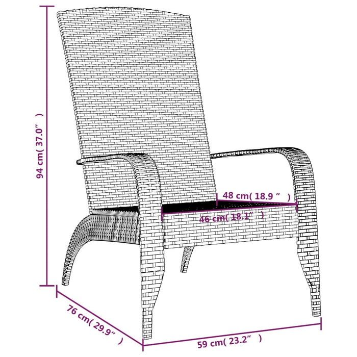 Garden Adirondack Chair Poly Rattan Steel Frame Outdoor Patio Seating Grey