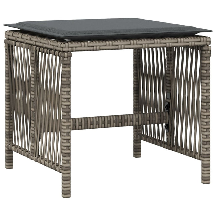 Garden Stools 4pc Poly Rattan Steel Frame Cushions Outdoor Patio Seating Grey
