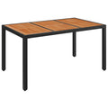 Garden Table Poly Rattan Solid Acacia Wood Top Steel Frame 150x90x75cm Black