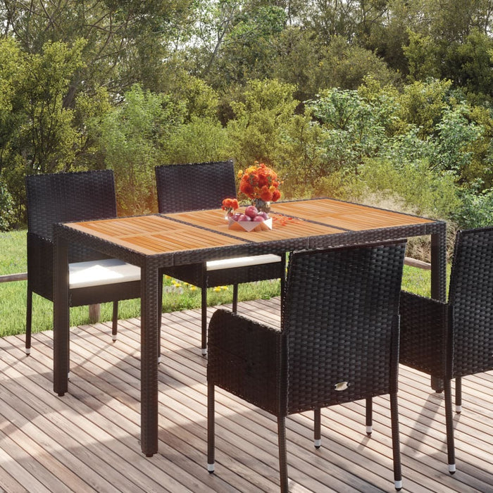 Garden Table Poly Rattan Solid Acacia Wood Top Steel Frame 150x90x75cm Black