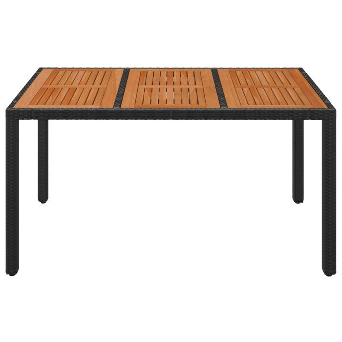 Garden Table Poly Rattan Solid Acacia Wood Top Steel Frame 150x90x75cm Black