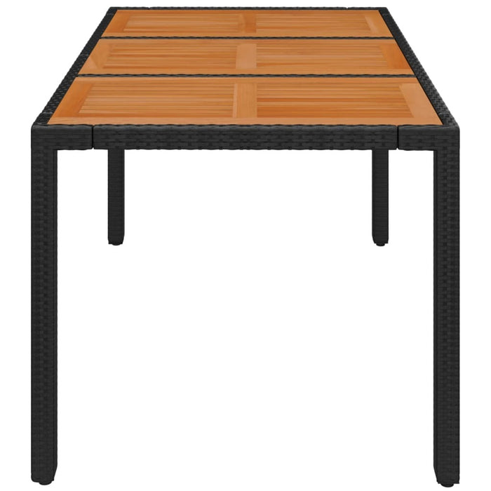 Garden Table Poly Rattan Solid Acacia Wood Top Steel Frame 150x90x75cm Black