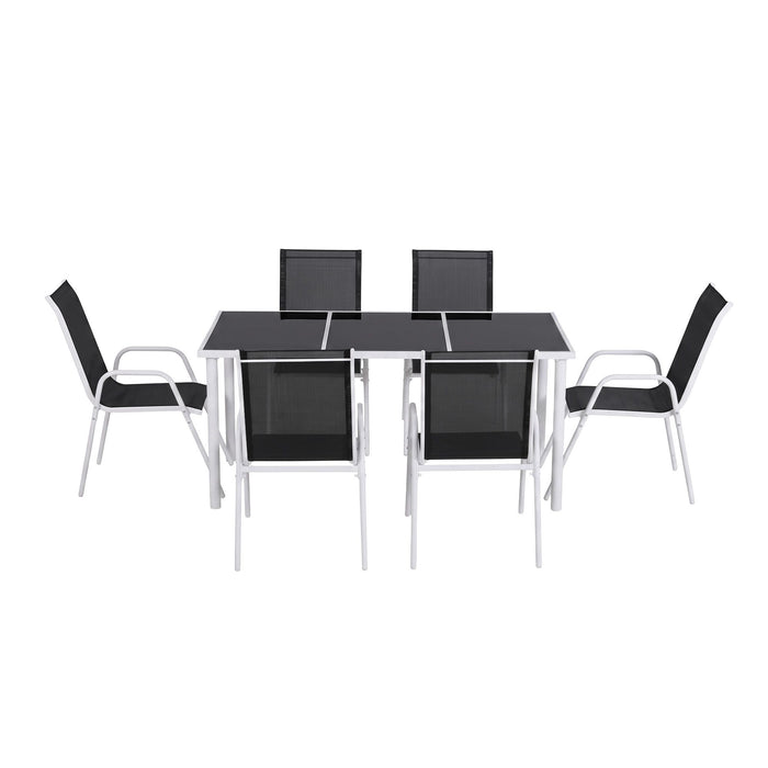 Gardeon 7 Piece Outdoor Dining Set Steel Textilene Patio Furniture Table and Chairs Black