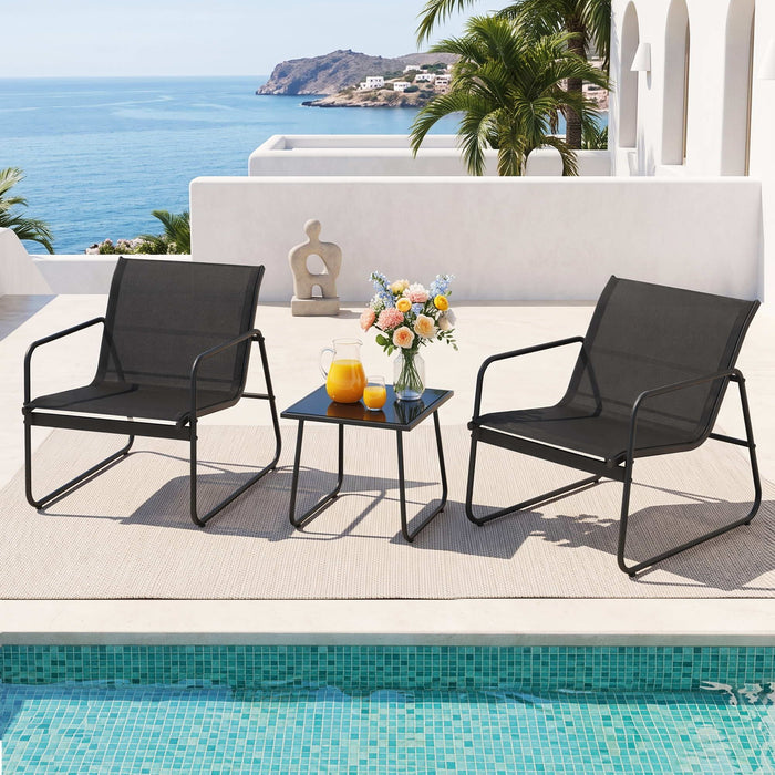 Gardeon Outdoor Bistro Set 3 Piece Patio Furniture Textilene Chairs Glass Table