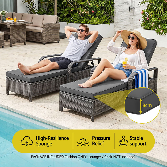 Gardeon Outdoor Chaise Lounge Cushion Chair Pad Sunbed Mattress Grey