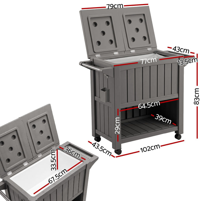 Gardeon Outdoor Storage Cabinet Box 80L Ice Bucket Cooler Rolling Kitchen Trolley Brown