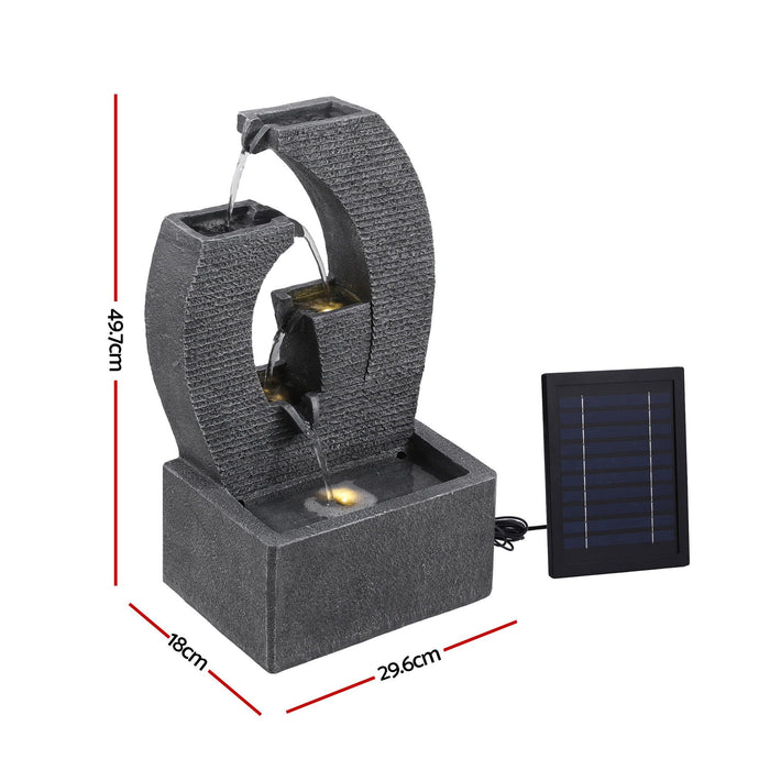 Gardeon Solar Fountain 5 Levels Cascading Water Feature Resin 50cm Black