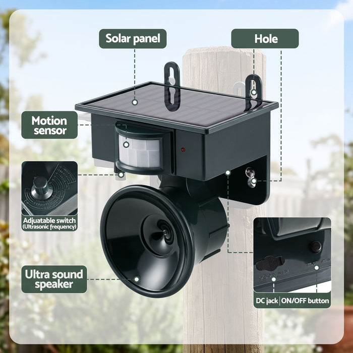 Gardeon Solar Ultrasonic Animal Deterrent PIR Motion Sensor Outdoor Green