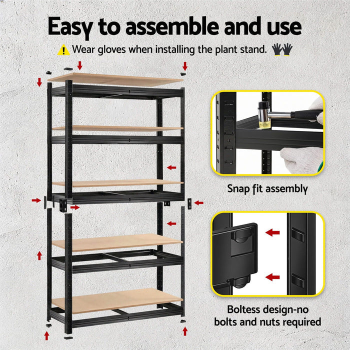 Giantz 2-Rack Garage Shelving 1.6X0.8m MDF Warehouse Storage Rack Black