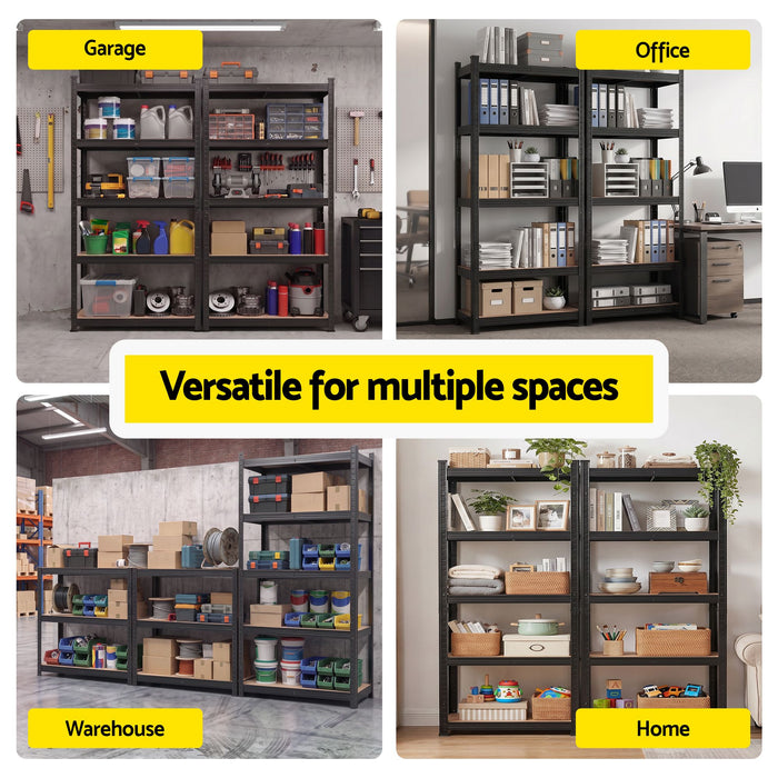 Giantz 2-Rack Garage Shelving 1.6X0.8m MDF Warehouse Storage Rack Black
